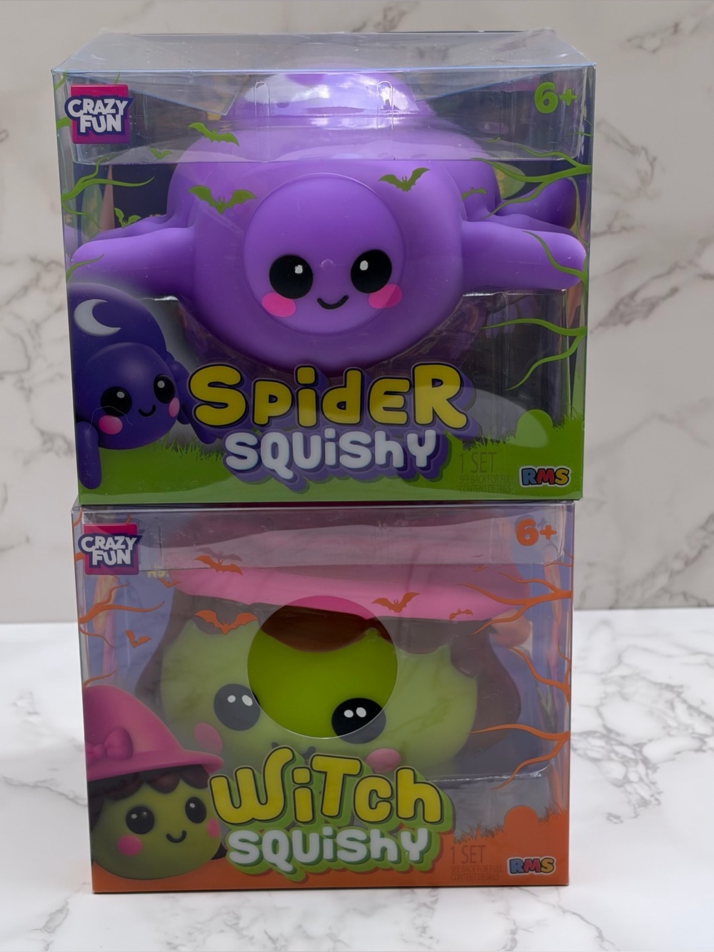 Lot of 2: RMS Crazy Fun Halloween Spider & Witch Squishy Sensory Fidget Toy New